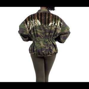 Sequins Camouflage Printed Coat Safari Jacket